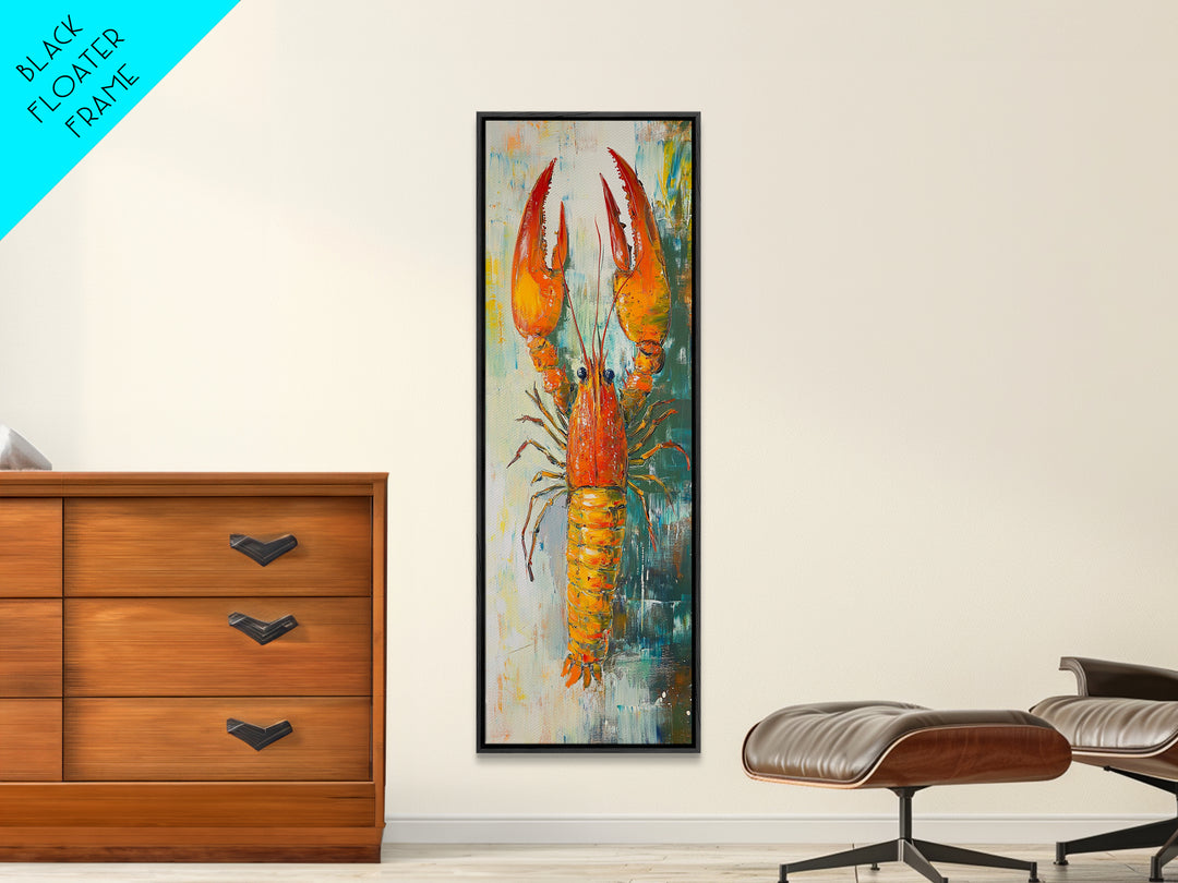 Crayfish Painting, Nautical Decor, Coastal Kitchen Art, Framed Canvas Print, Rustic Art, Seafood Wall Art, Original Painting