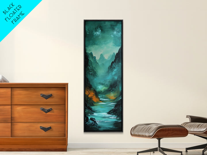 Dark Moody Landscape, Mountain Painting, Forest at Dusk Painting, Framed Canvas Print, Rustic Wall Art, Vertical Wall Art