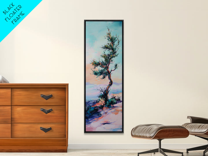 Windblown Tree, Joshua tree art, southwest wall art, rustic decor, landscape painting, framed canvas print, tall skinny art