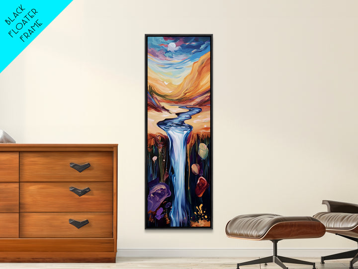 Surreal Waterfall, wabi sabi art, zen wall art, fantasy landscape, blue and green wall art, framed canvas print, panoramic art