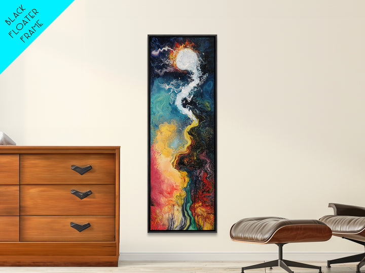 Cosmic Flow, abstract art, sacred geometry wall art, framed canvas print, moody art, vibrant colors, contemporary art, vertical wall art