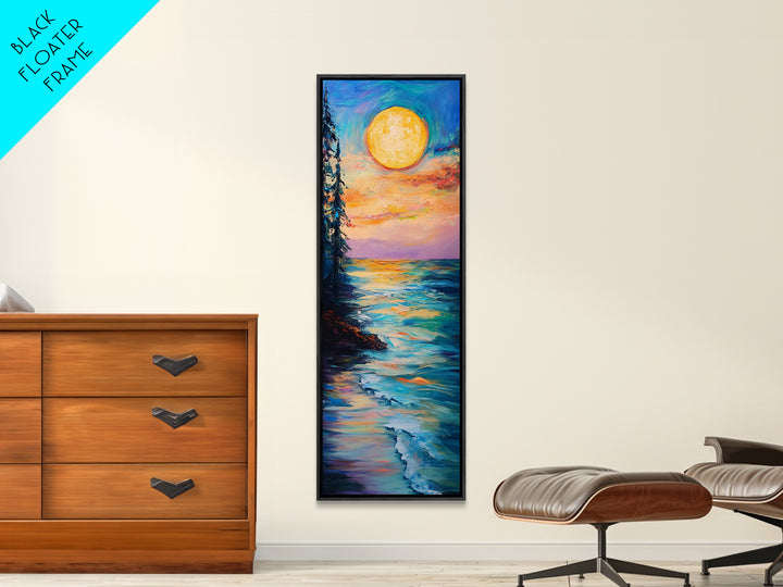 Coastal Sunset, seascape painting, framed canvas print, nautical wall art, coastal decor, extra wide art, surf wall art, above sofa art