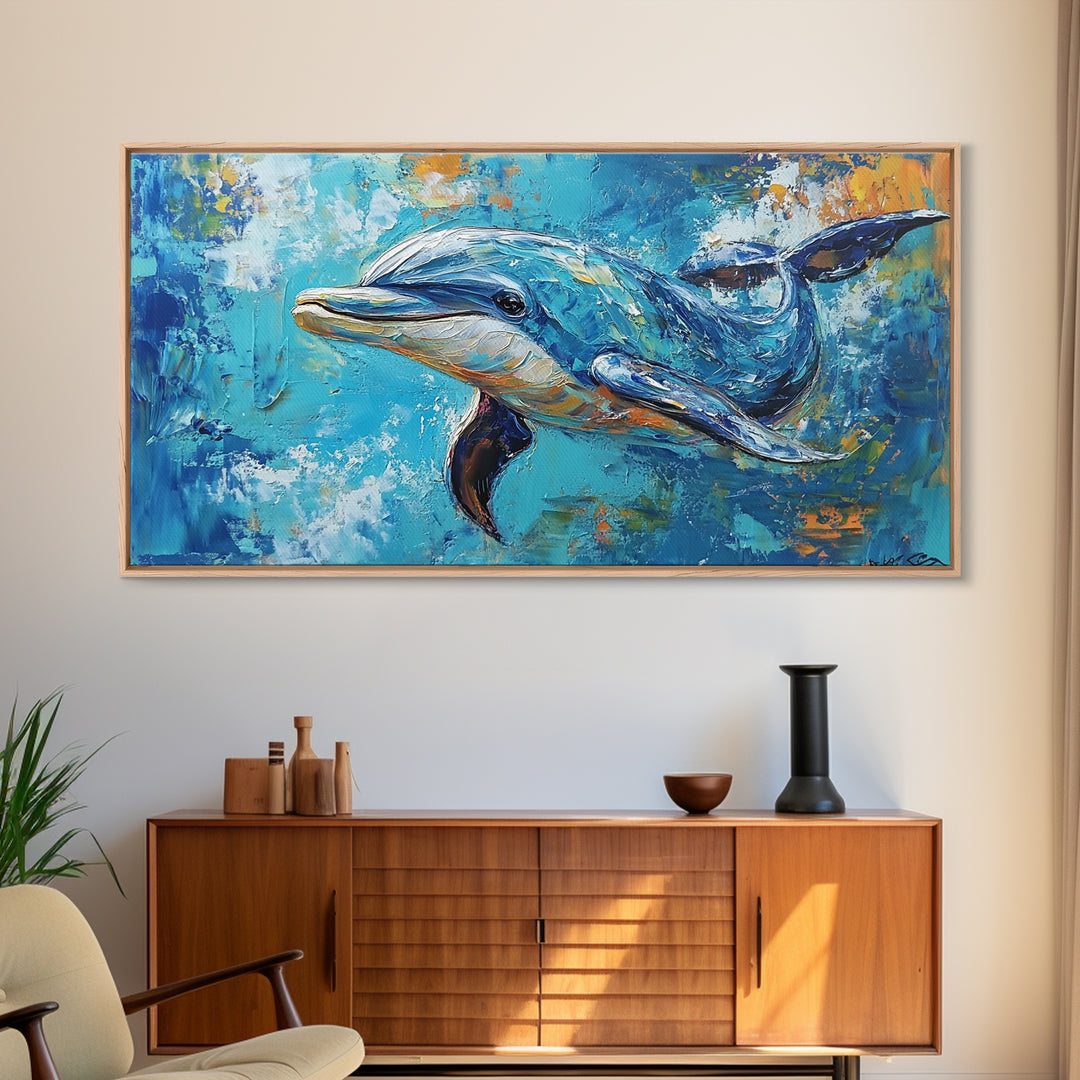 Dolphin Painting, Whale Painting, Blue and Green Wall Art, Nautical Wall Art, Gift Idea for Her, Ocean Art, Canvas Print, Coastal Decor