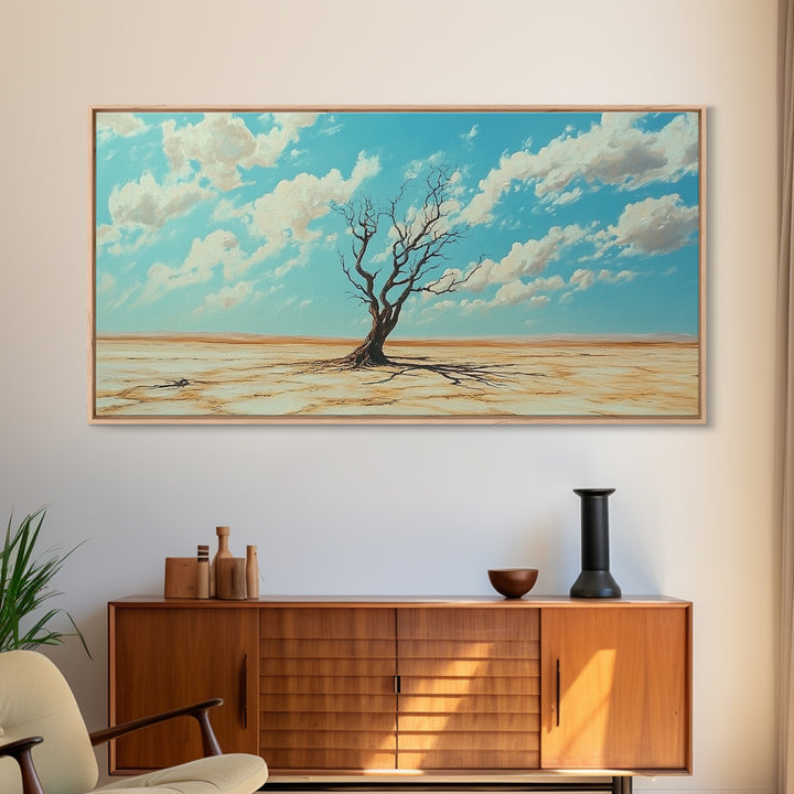 Desert Tree, Ozymandias Art, Joshua Tree Art, Southwest Wall Art, Blue and Green Wall Art, Gift Idea for Him, Framed Canvas Print, Rustic Art