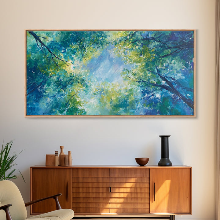 Canopy View, tree painting, green wall art, botanical prints, sage green wall art, whimsical art, Framed Canvas Print, gift idea
