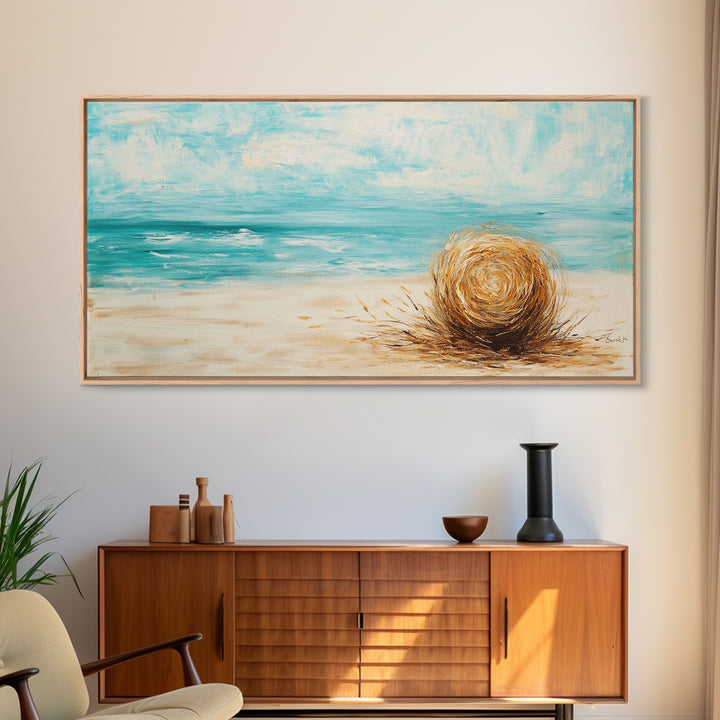 Beach Grass, coastal wall art, farmhouse decor, nautical painting, seascape painting, framed canvas print, panoramic art