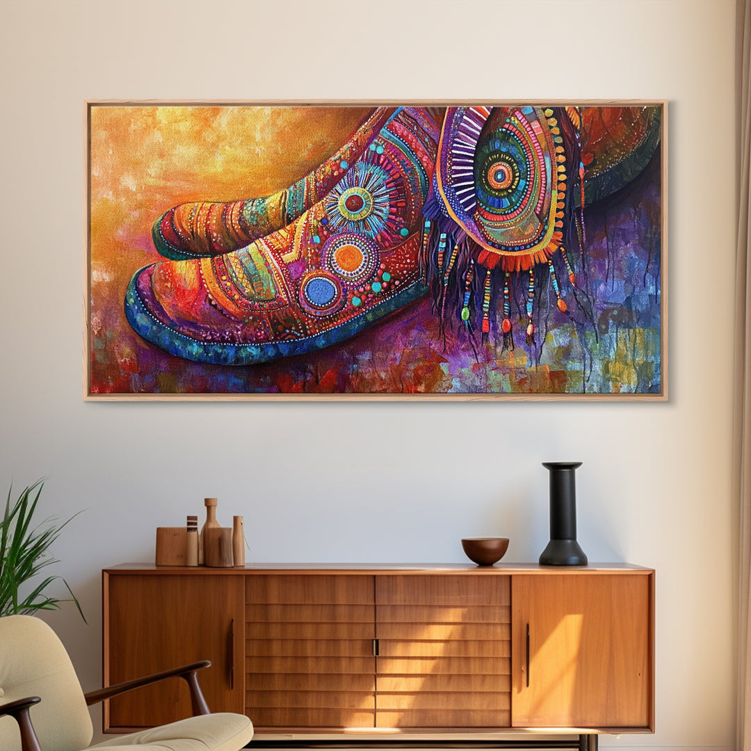Bohemian Shoes, Moroccan Wall Art, Boho Art, Chinoiserie Wall Art, Extra Wide Art, Framed Canvas Print, Whimsical Art, Rustic Decor