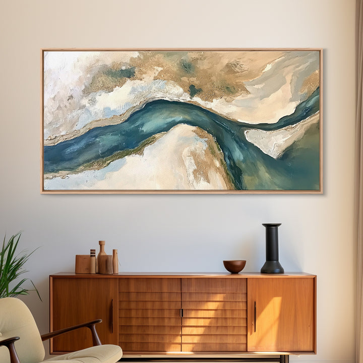 Abstract River, Neutral Landscape, Panoramic Art, Canvas Print, Wabi Sabi Art, Rustic Wall Art, Above Bed Wall Art, Minimalist Art