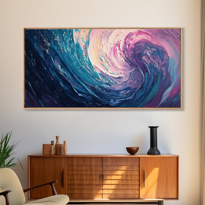 Abstract Wave, Ocean Swirl, Panoramic Art, Canvas Print, Coastal Decor, Teal Wall Art, Nautical Wall Art, Whimsical Art, Surf Wall Art