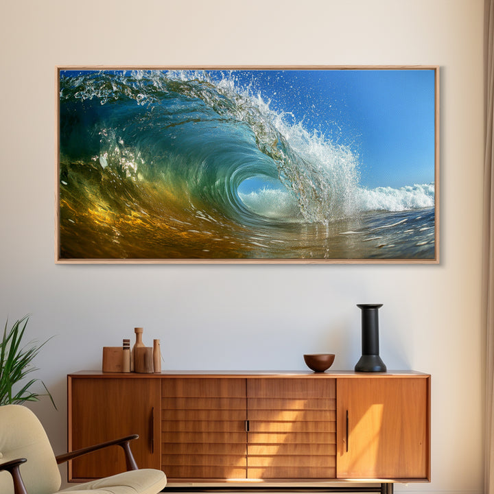 Barrel Wave, Surfing Photography, Panoramic Art, Canvas Print, Coastal Decor, Nautical Painting, Beach Wall Art, Surf Wall Art