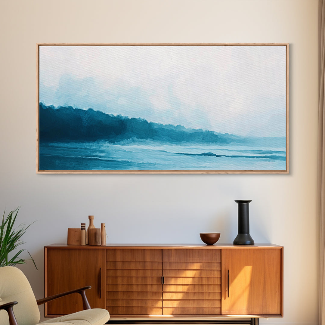 Coastal landscape art, panoramic art, framed canvas print, extra wide art, minimalist art, nautical wall art, seascape painting