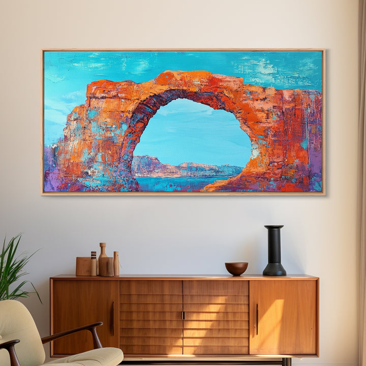 Natural Arch, Red Rock, Southwest Wall Art, Landscape Painting, Extra Wide Art, Panoramic Painting, Canvas Print, Gift Idea