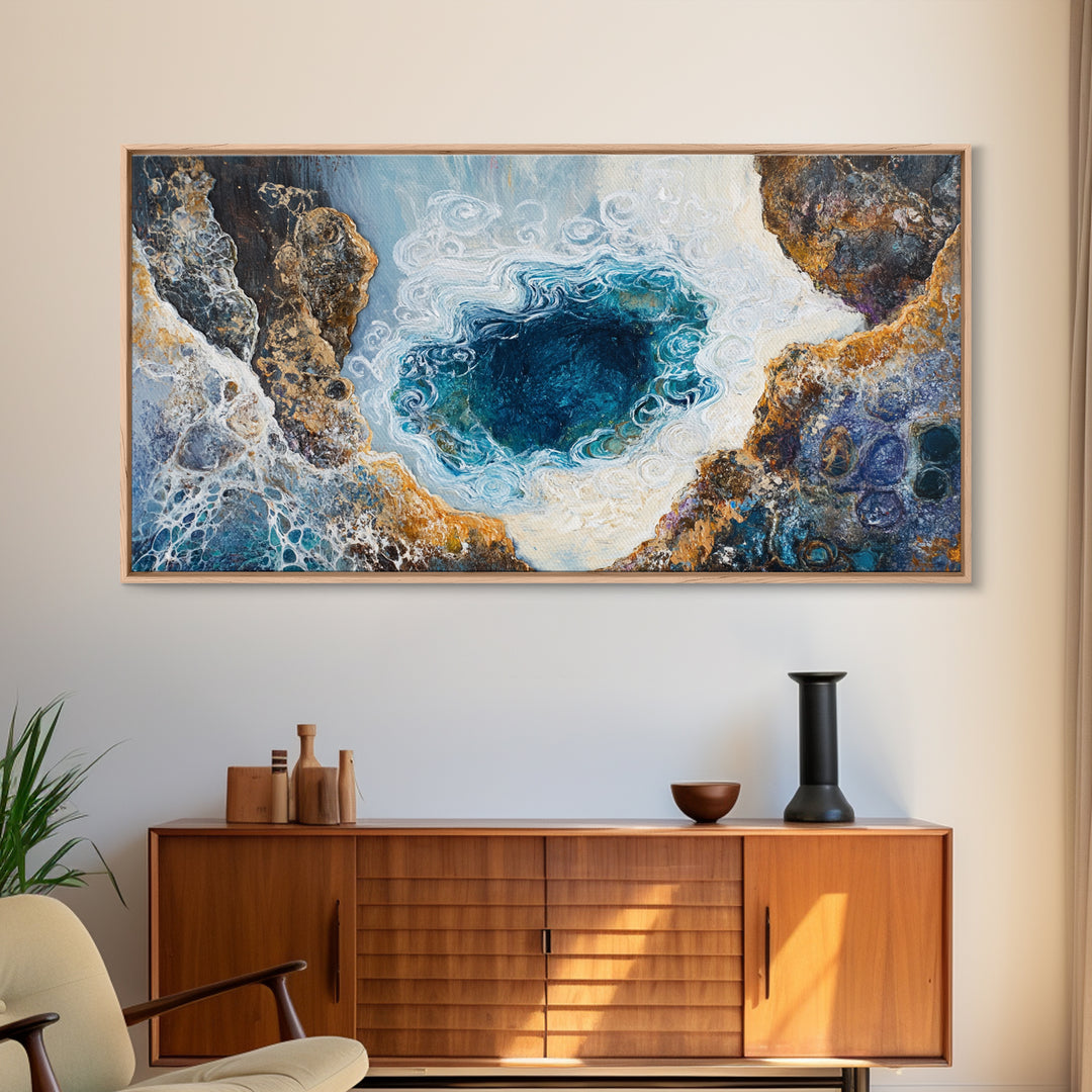 Ocean Abyss, oyster painting, abstract coastal art, framed canvas print, nautical wall art, extra wide art, blue wall art