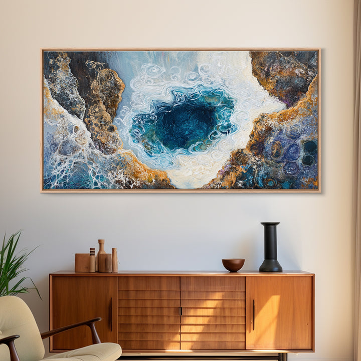 Ocean Abyss, oyster painting, abstract coastal art, framed canvas print, nautical wall art, extra wide art, blue wall art