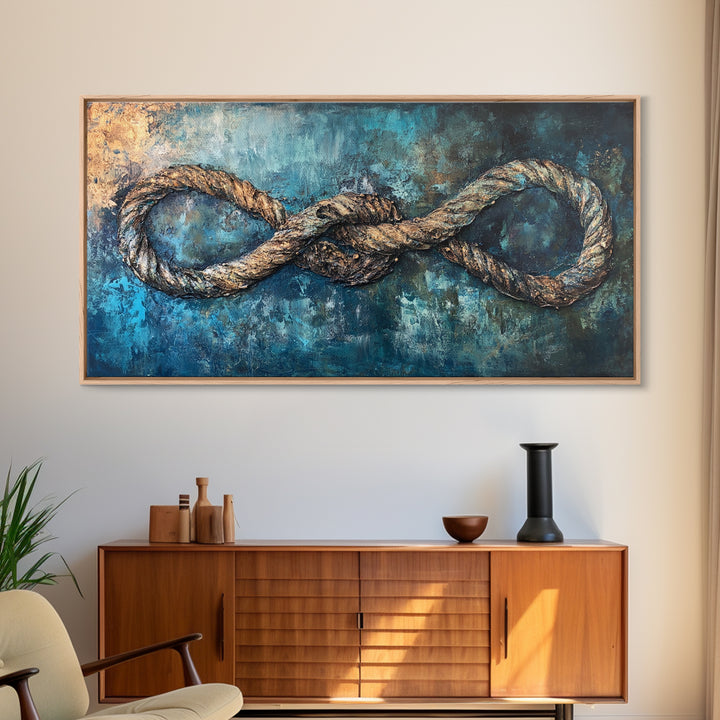 Nautical Rope, infinity knot, rustic maritime, coastal decor, textured blue, wabi sabi art, Canvas Print, nautical wall art