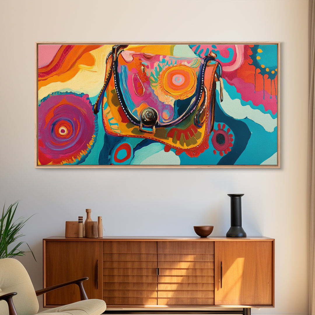 Abstract Handbag Art, boho art, pink abstract art, whimsical art, extra wide art, horizontal wall art, Canvas Print