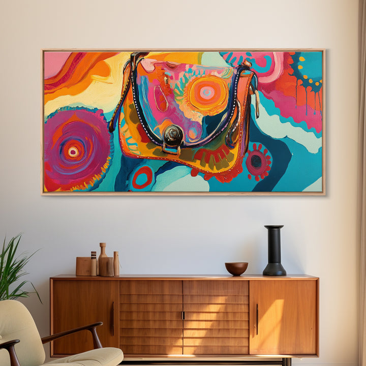 Abstract Handbag Art, boho art, pink abstract art, whimsical art, extra wide art, horizontal wall art, Canvas Print