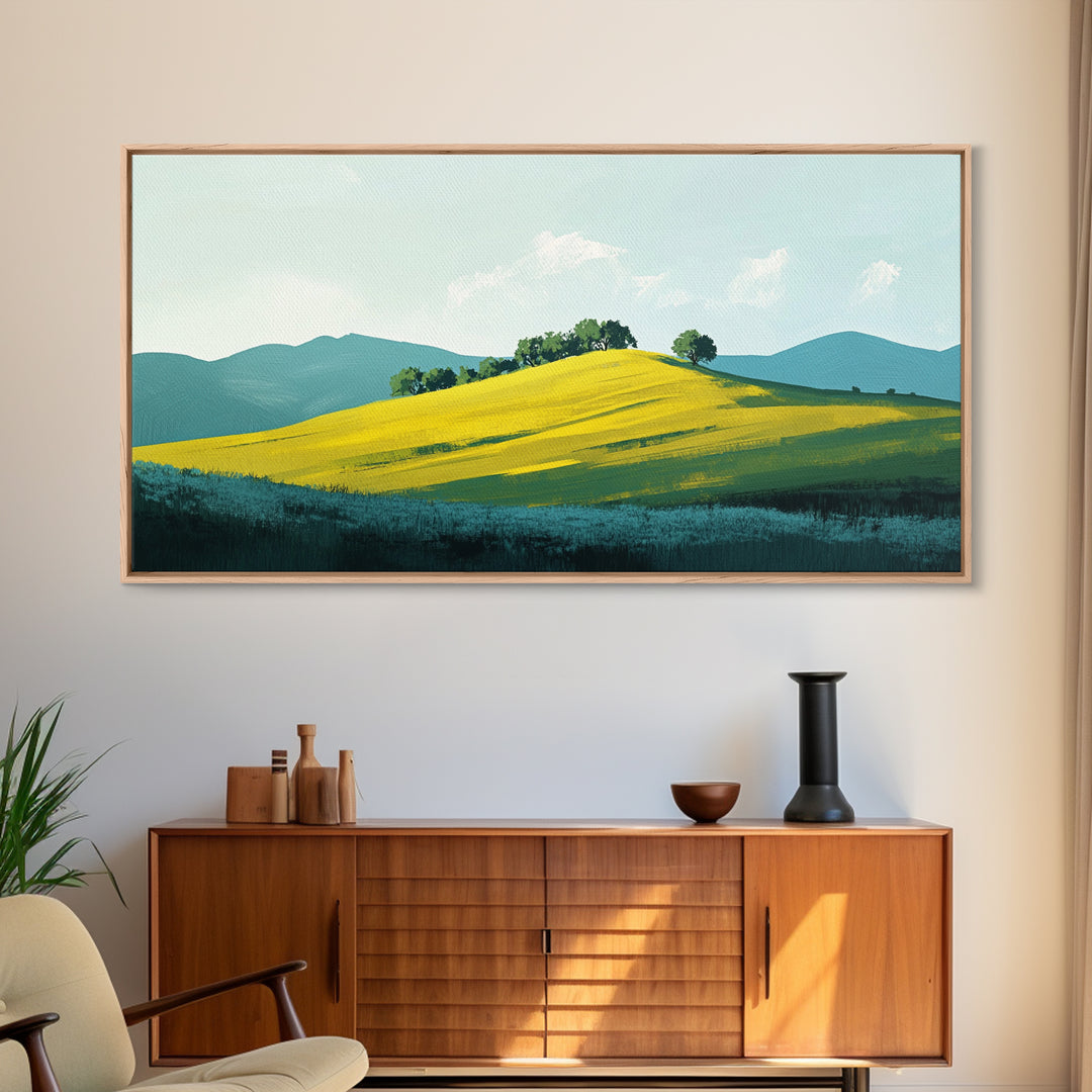 Rolling Hills Landscape, mountain painting, green wall art, countryside art, above couch art, farmhouse art, Canvas Print