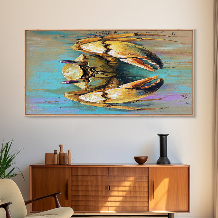 Crab Painting, Coastal Decor, Nautical Wall Art, Rustic Art, Framed Canvas Print, Ocean Artwork, Beach House Art, Marine Life Art