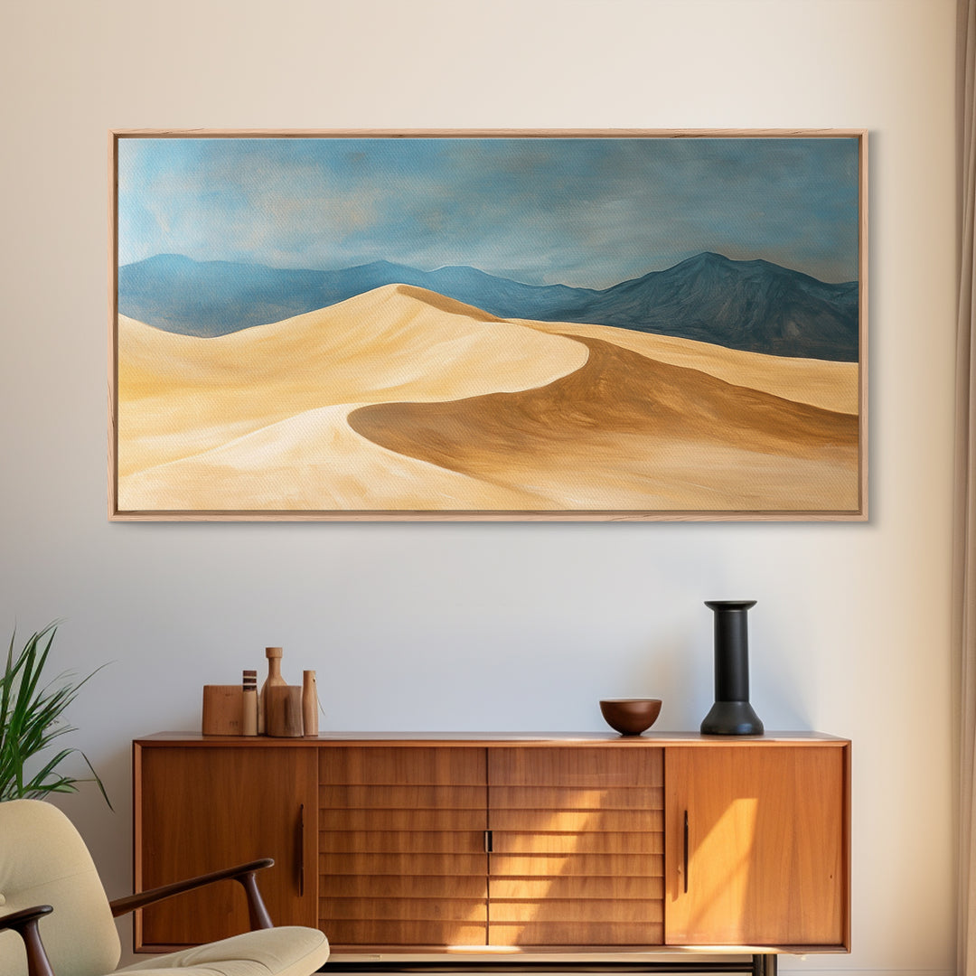 Desert Landscape, Mountain Painting, Rustic Decor, Southwest Wall Art, Framed Canvas Print, Panoramic Art, Earthy Tones Wall Art