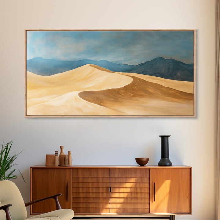 Desert Landscape, Mountain Painting, Rustic Decor, Southwest Wall Art, Framed Canvas Print, Panoramic Art, Earthy Tones Wall Art