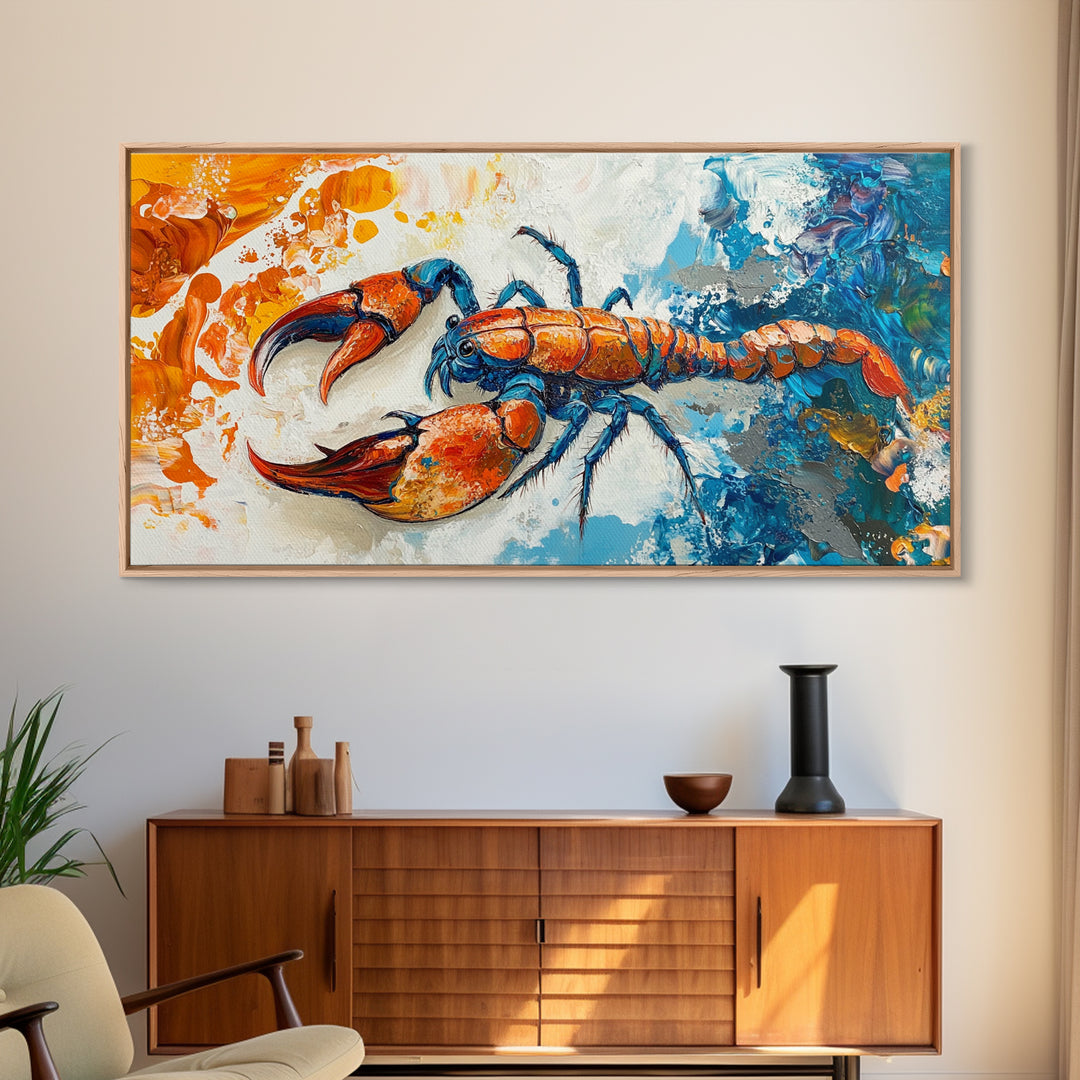 Crayfish Painting, Coastal Decor, Nautical Wall Art, Rustic Art, Framed Canvas Print, Marine Life Artwork, Ocean Inspired Art