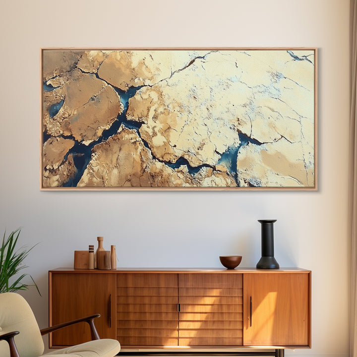 Cracked Earth, Abstract Painting, Earth Tones, Wabi Sabi Art, Minimalist Decor, Extra Wide Art, Framed Canvas Print, Rustic Art