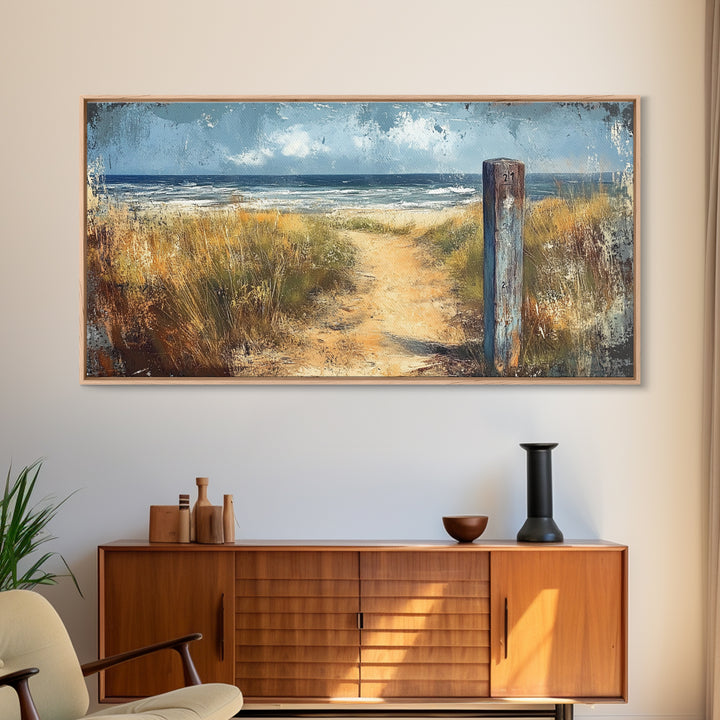 Coastal Pathway, coastal landscape art, nautical decor, seascape painting, coastal painting, beach house decor, Canvas Print