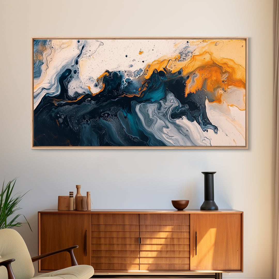 Abstract Ocean, Framed Canvas Print, coastal wall art, wabi sabi wall art, extra wide painting, contemporary abstract