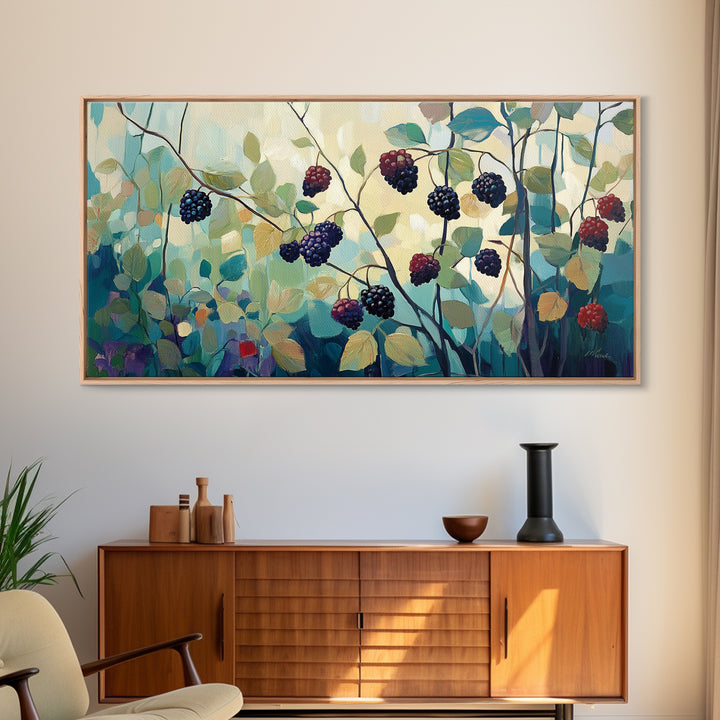 Blackberry, summer berries, Canvas Print, botanical prints, fruit of the spirit wall art, wildflower painting, kitchen art