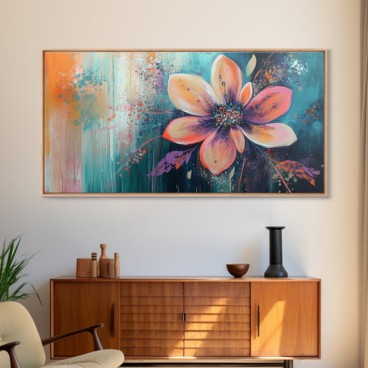 Bright floral, pink orange, Canvas Print, poppy wall art, pink orange wall art, whimsical art, flower painting, above sofa art