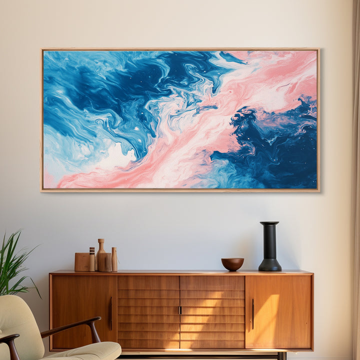 Blue Pink Abstract, Fluid Art, Ocean Inspired, Canvas Print, Whimsical Art, Light Pink Wall Art, Teal Wall Art, Therapy Art