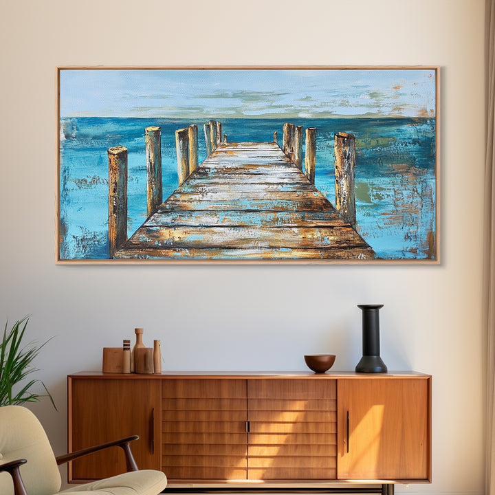 Dock Over Water, Coastal Landscape, Nautical Wall Art, Canvas Print, Lake Tahoe Art, Rustic Wall Art, Coastal Decor, Panoramic Art