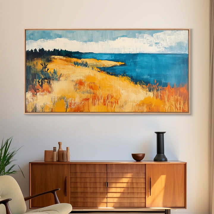 Coastal Landscape, Ocean Painting, Nautical Decor, Rustic Art, Farmhouse Art, Living Room Art, Framed Canvas Print, Extra Wide Art, Bedroom Art