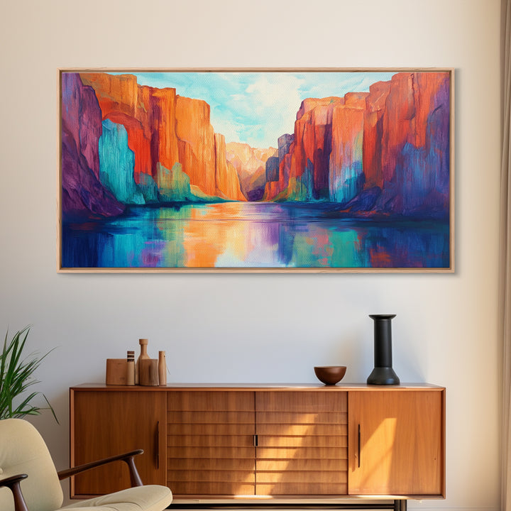 Canyon painting, southwest wall art, mountain painting, bold colors, moody art, rustic wall art, extra wide art, canvas print, scenic landscape
