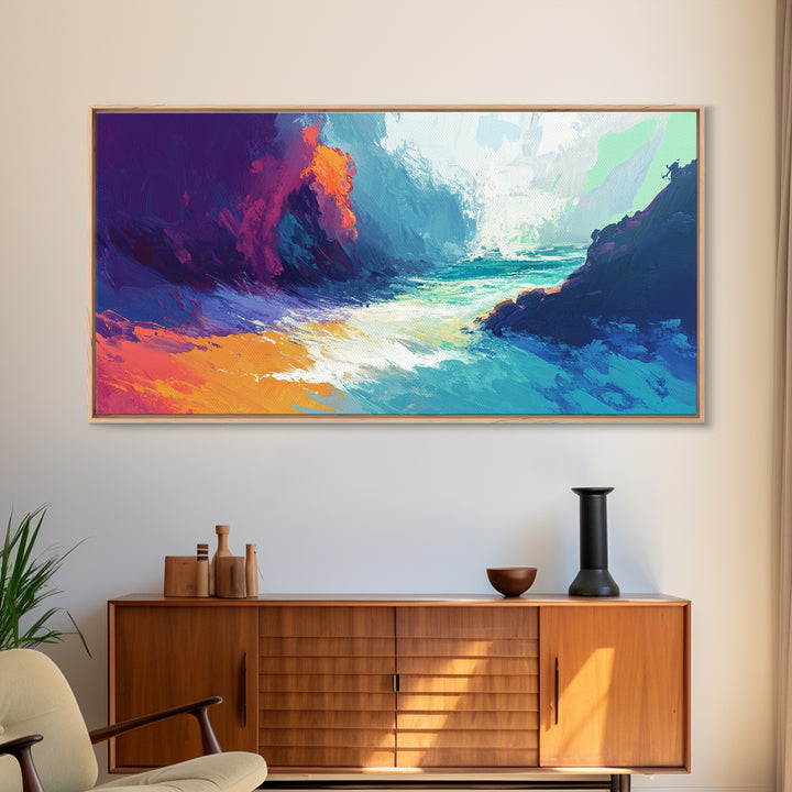 Abstract Seascape, Moody Ocean Painting, Dark Romance Painting, Nautical Wall Art, Coastal Decor, Framed Canvas Print, Large Art