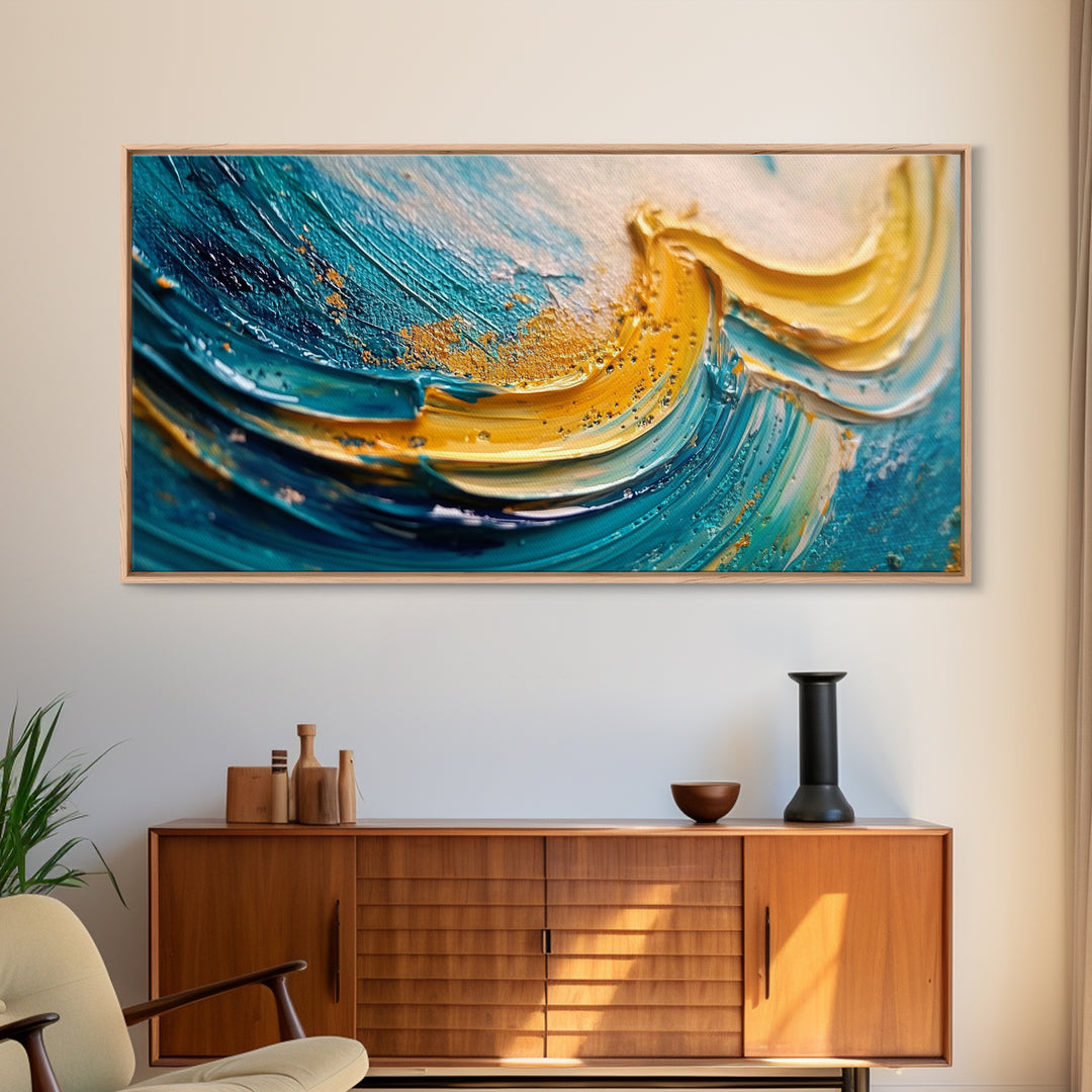 Abstract Ocean, Textured Painting, Teal Wall Art, Nautical Decor, Horizontal Wall Art, Framed Canvas Print, Coastal Decor, Extra Wide Art