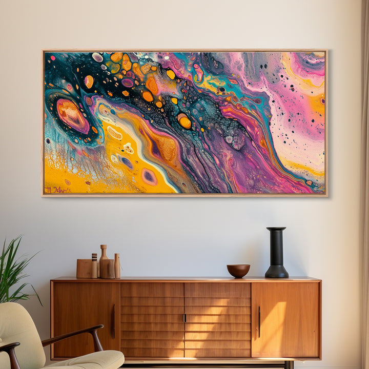 Abstract Galaxy, blotter art, cosmic painting, psychedelic art, vibrant colors, wabi sabi art, contemporary art, Framed Canvas Print
