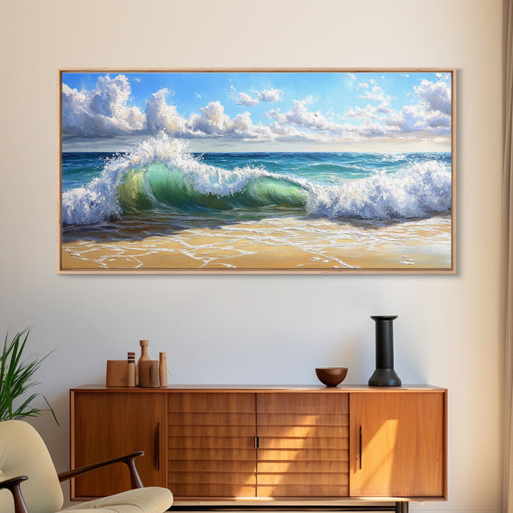 Beach Wave Painting, Coastal Landscape Art, Ocean Wall Art, Surf Wall Art, Nautical Decor, Seascape Art, Horizontal Wall Art, Canvas Print