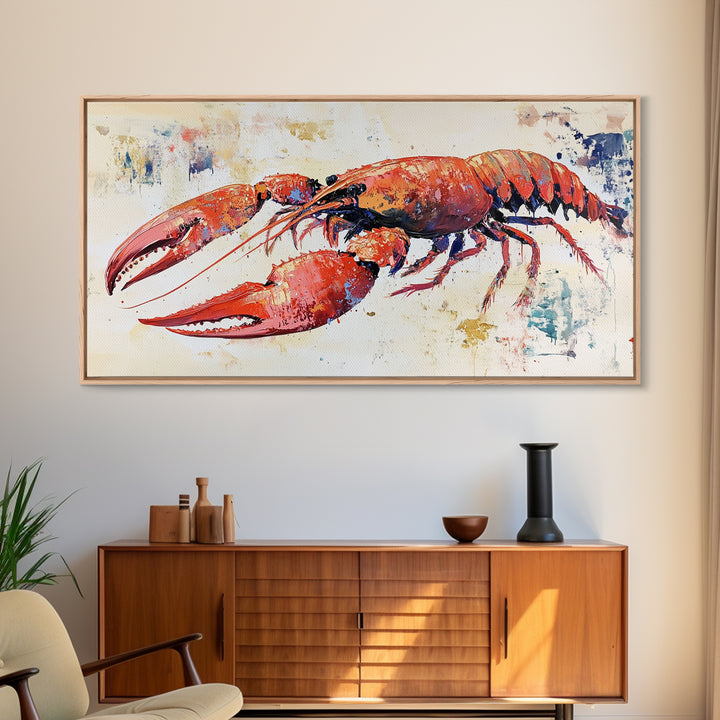 Crayfish Painting, Seafood Art, Rustic Wall Art, Coastal Kitchen Decor, Fishing Art, Nautical Decor, Long Narrow Wall Art, Canvas Print