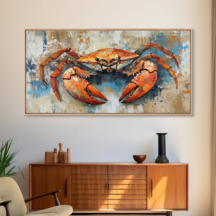 Crab Painting, Coastal Kitchen Art, Nautical Wall Art, Rustic Decor, Seafood Art, Maritime Art, Gift Idea for Him, Framed Canvas Print