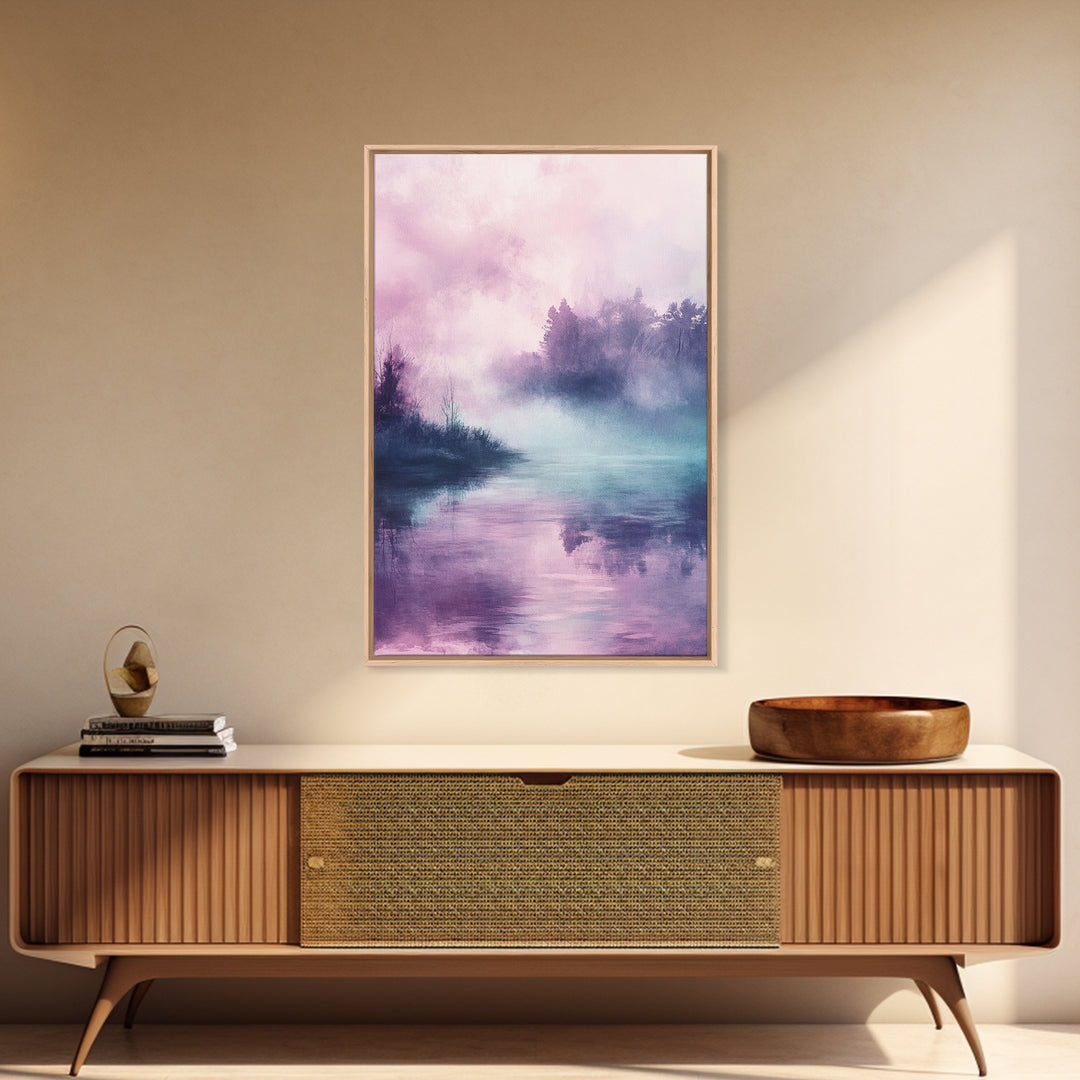 Pink Fog, moody art, landscape painting, light pink wall art, ethereal decor, minimalist art, framed canvas print, wabi sabi art