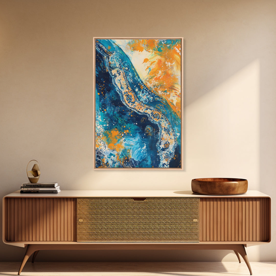 Abstract Ocean, Coastal Landscape Art, Blue and Green Wall Art, Teal Wall Art, Nautical Decor, Framed Canvas Print, Gift Idea