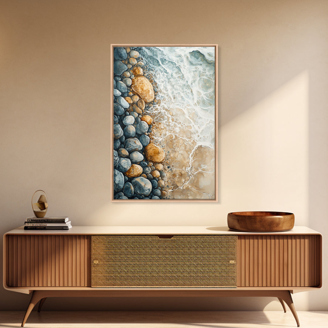 Ocean Shore Rocks, coastal wall art, surf wall art, beach house decor, nautical wall art, boho art, Framed Canvas Print