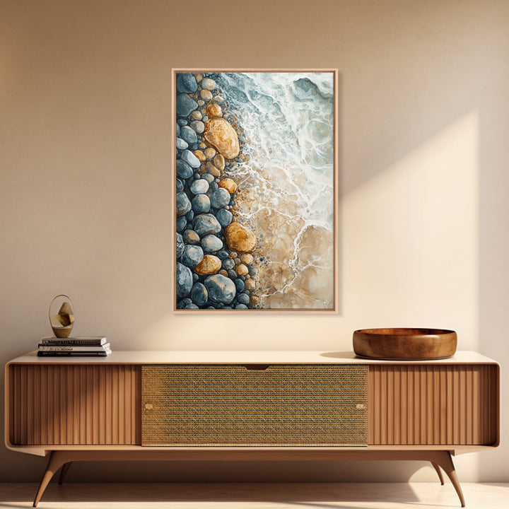 Ocean Shore Rocks, coastal wall art, surf wall art, beach house decor, nautical wall art, boho art, Framed Canvas Print