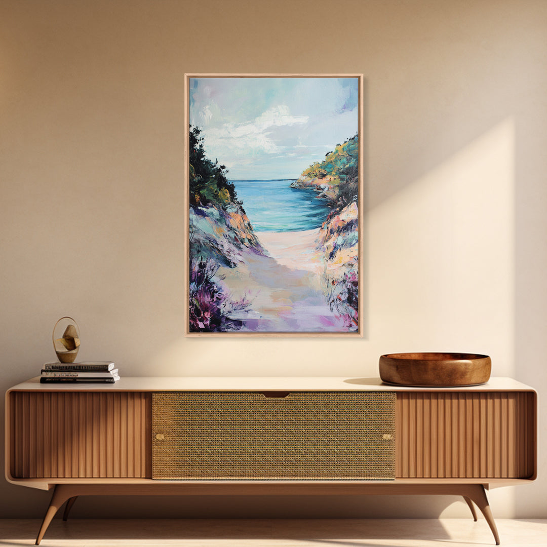 Coastal Cliff Path, coastal wall art, beach house decor, landscape painting, tropical wall art, Hawaii art, Canvas Print