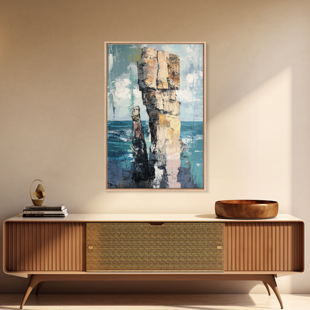 Coastal Rock Formation, Ireland Painting, Seascape Wall Art, Ocean Landscape, Nautical Decor, Framed Canvas Print, Living Room Art