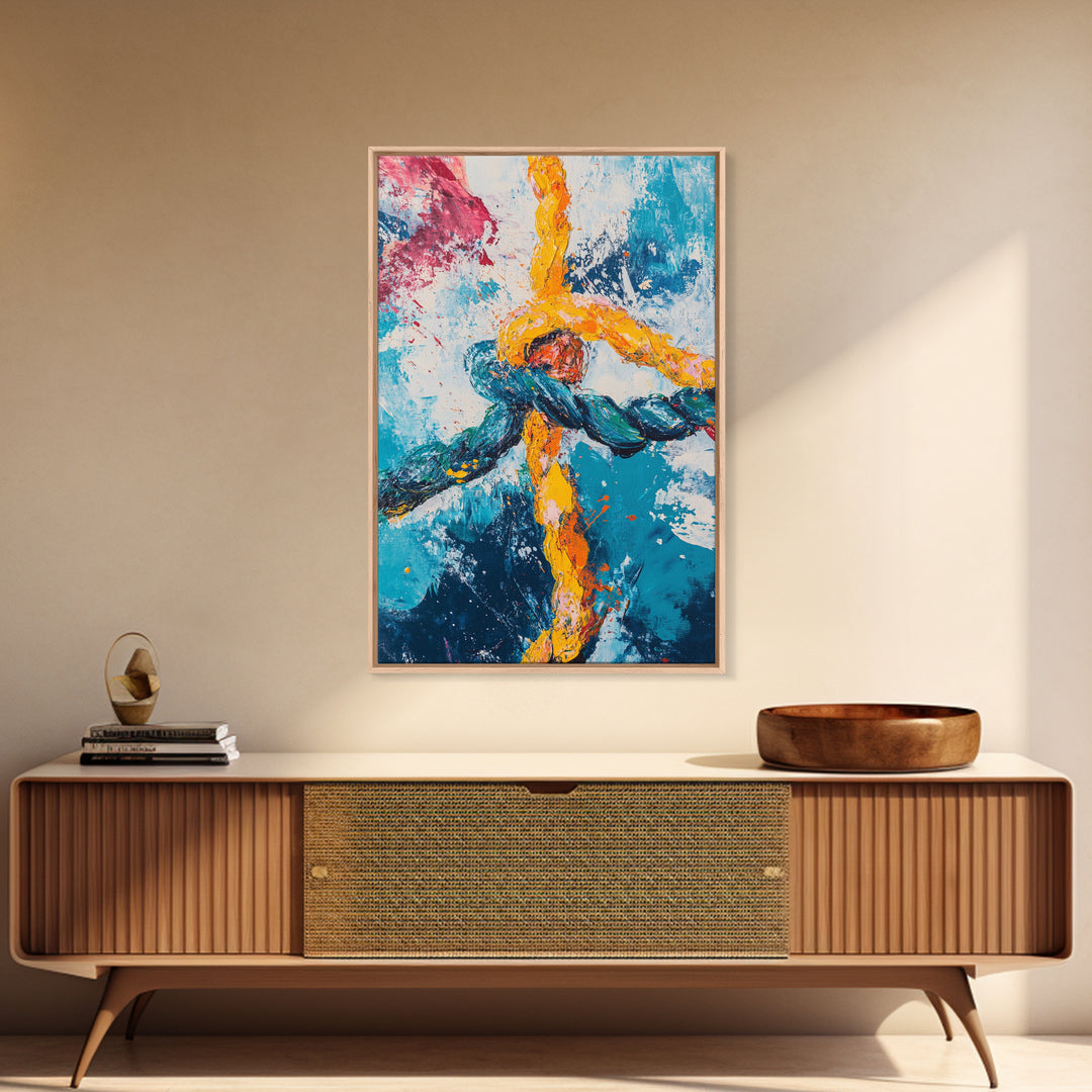 Rope, Knot, Abstract, Framed Canvas Print, nautical decor, coastal wall art, blue and green wall art, moody art, geometric wall art