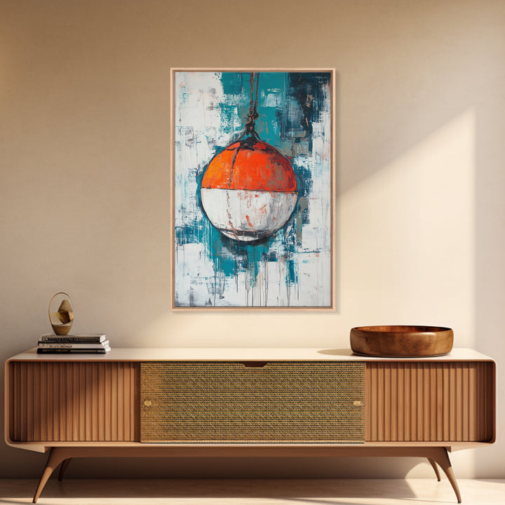Nautical Buoy, nautical wall art, coastal decor, rustic wall art, gift idea, ocean painting, Framed Canvas Print, above bed wall art
