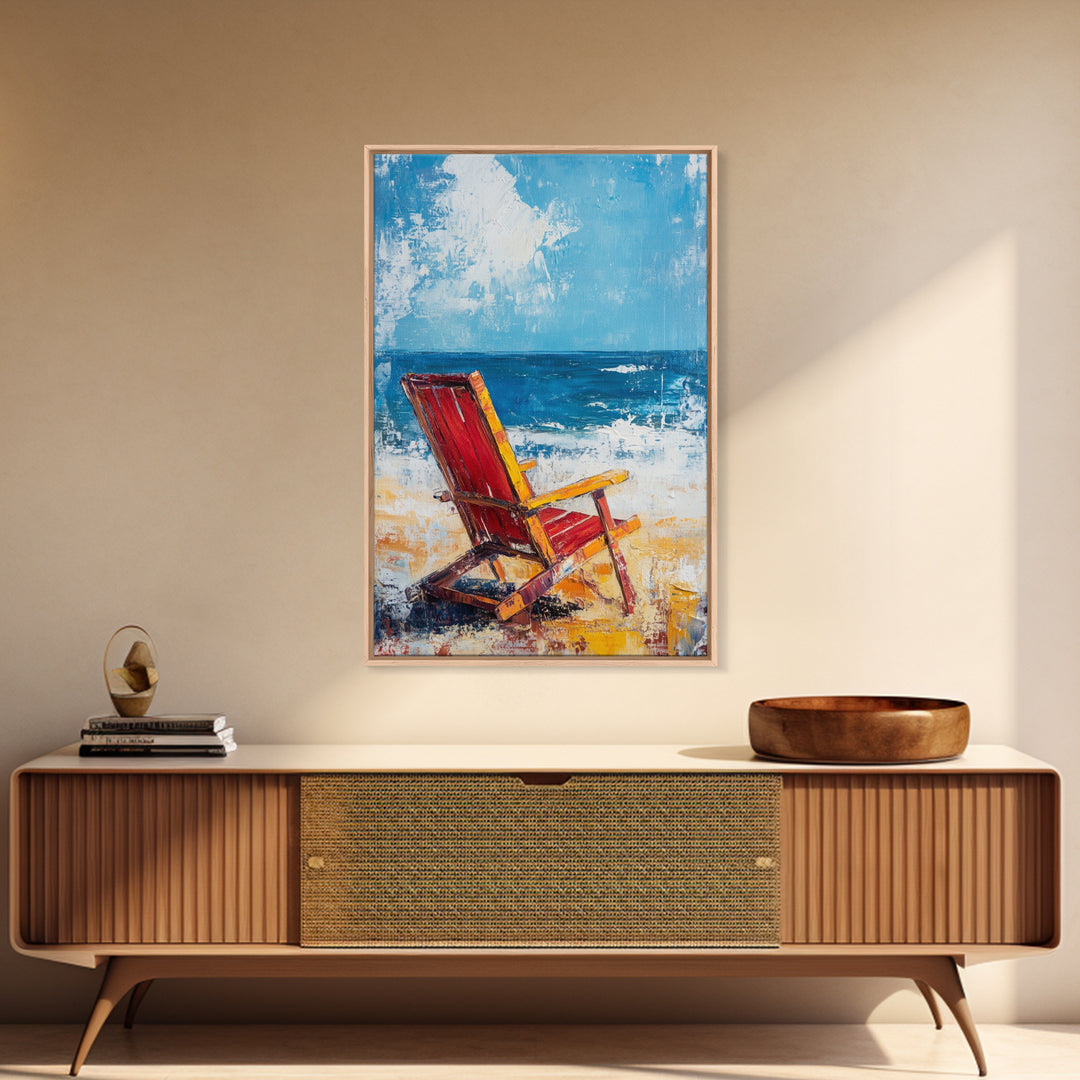 Beach Chair, Coastal Decor, Nautical Painting, Seascape Art, Ocean Wall Art, Coastal Landscape Art, Canvas Print, Gift Idea